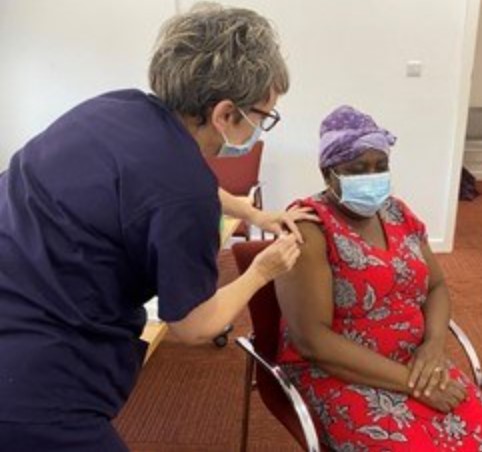 West Yorkshire resident Comfort receiving the vaccine